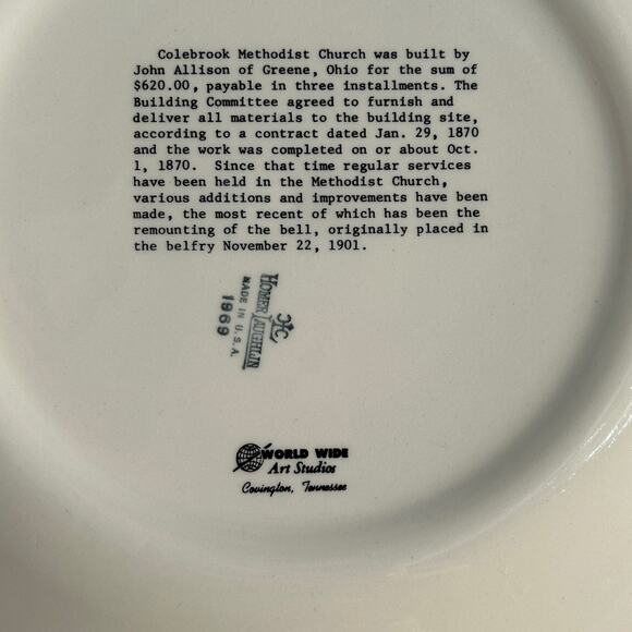 Vintage Colebrook Ohio United Methodist Church 1970 Collector Plate Cottagecore - Picture 5 of 5